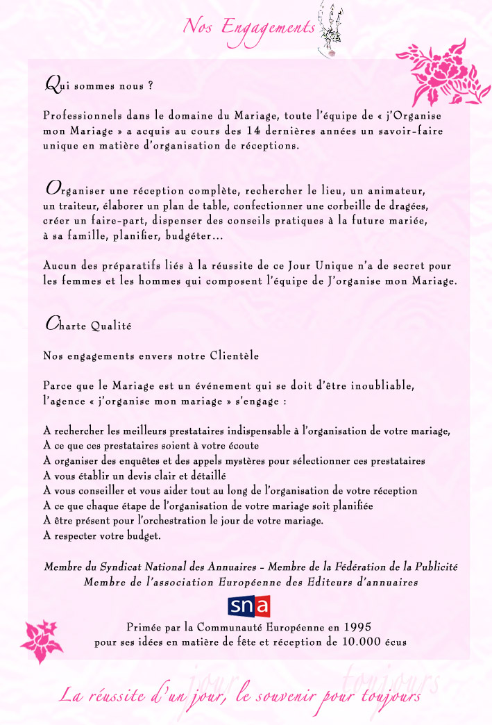 le savoir faire de l'organisation de mariage