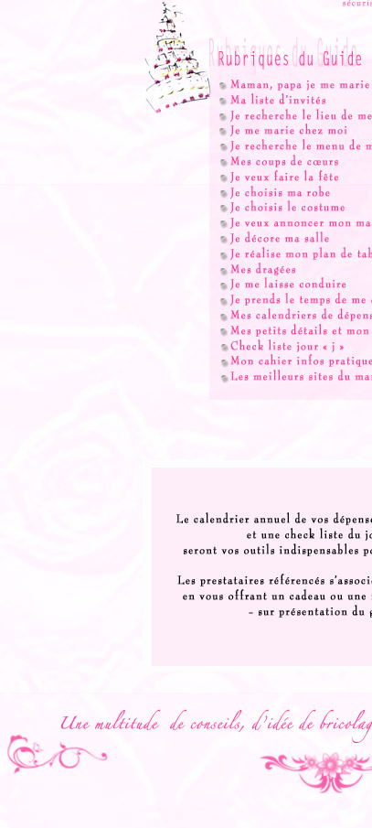 Rubriques du guide j'organise mon mariage